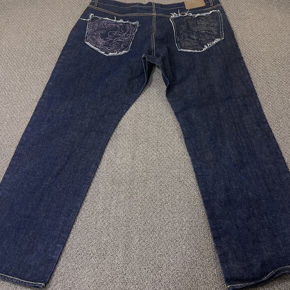 Ciano Farmer cstar Jeans Mens 44 Blue Straight Leg Gold Dragon Embroidery Denim - Picture 8 of 14